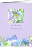 My Thoughts Are With You Yellow Moth Wildflower Lavender card