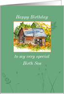 Happy Birthday Birth Son Cabin Watercolor card