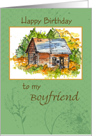 Happy Birthday Boyfriend Cabin Watercolor card