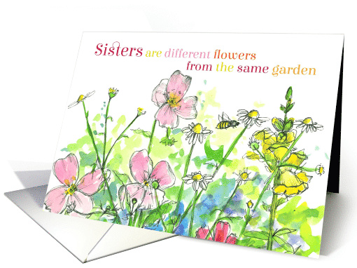 Thinking of You Sister Honey Bee Flower Garden card (851235)