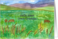 Hello There Great Grandpa Cows In Pasture Mountains card