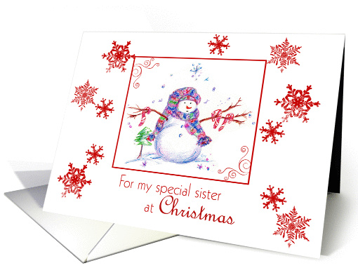 Sister Christmas Snowman Snowflakes card (857223)
