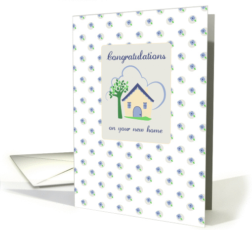 New Home Congratulations Blue Flower Little House card (86266)