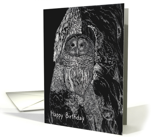 Happy Birthday Owl Black White Drawing card (865668)