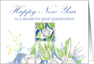 Happy New Year Great Grandmother White Roses card