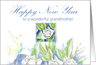 Happy New Year Grandmother White Roses card