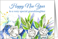 Happy New Year Granddaughter White Roses card