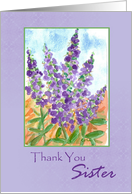 Thank You Sister Purple Lupines Watercolor card