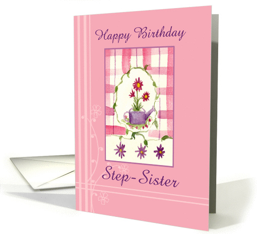 Happy Birthday Step Sister Flower Bouquet Watercolor card (878815)