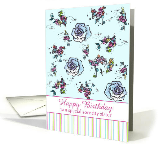Happy Birthday Sorority Sister Blue Roses Flower Drawing card (887614)