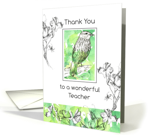 Teacher Appreciation Day Thank You Bird Sweet Pea Flowers card