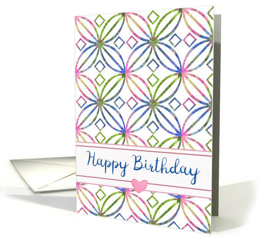 Happy Birthday Pink Blue Green Floral Art Nouveau card (896607)