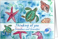 Thinking of You Grandparents Turtles Fish Sea Horse Watercolor card