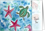 Thank You Starfish Turtle Sea Creatures Blank card