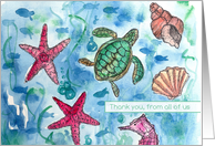 Thank You From All of Us Turtles Fish Sea Horse Watercolor card