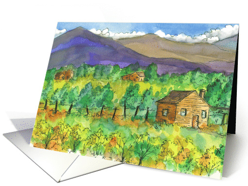 Houses Desert Mountain Landscape Blank card (899328)
