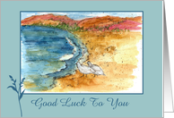 Good Luck To You Watercolor Lake Landscape Mountains Seagulls card