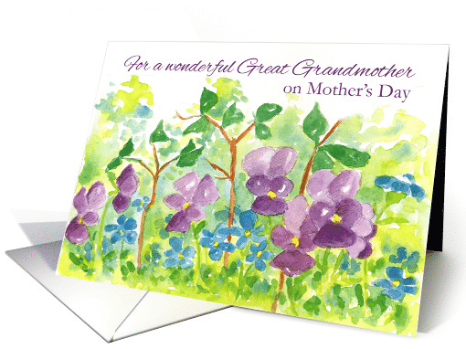 Happy Mother's Day Great Grandmother Watercolor Violets card (907960)