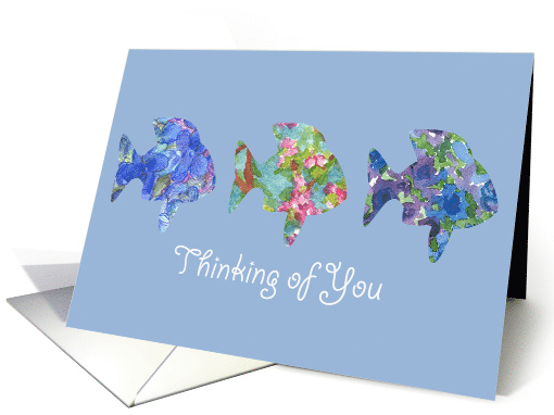 Thinking of You Blue Flower Fish Watercolor Art card (908377)