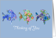 Thinking of You Blue Flower Fish Watercolor Art card
