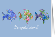 Congratulations Blue Flower Fish Watercolor Art card