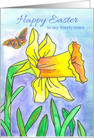 Happy Easter Lovely Sister Yellow Daffodil Butterfly card