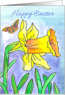 Happy Easter Yellow Daffodil Spring Flower Butterfly card