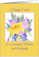 Happy Easter Brother and Family Roses Lavender Flower Bouquet card