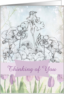 Thinking of You Lavender Tulip Iris Nasturtium Flower Collage card
