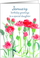 Happy Birthday Daughter Red Pink Carnations Birth Flower card