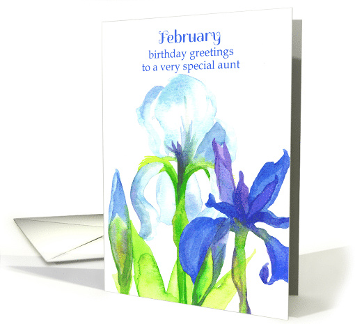 Happy Birthday Aunt February White Blue Iris Flowers card (913640)