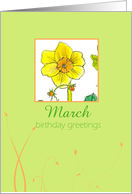 Happy Birthday March Daffodil Flower Watercolor card