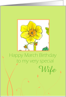 Happy March Birthday Wife Daffodil Flower Watercolor card
