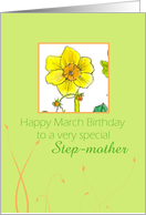 Happy March Birthday Step-mother Daffodil Flower Watercolor card