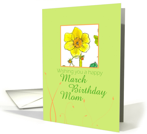 Happy March Birthday Mother Daffodil Flower Watercolor card (914323)