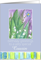 Happy May Birthday Cousin Lily of the Valley Flower Watercolor card