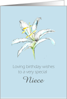 Happy May Birthday Niece White Lily Flower Graphite Pencil Drawing card
