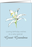 Happy May Birthday Great Grandma White Lily Flower Pencil Drawing card