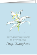 Happy May Birthday Step Daughter White Lily Flower Pencil Drawing card