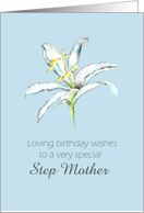 Happy May Birthday Step Mother White Lily Flower Pencil Drawing card