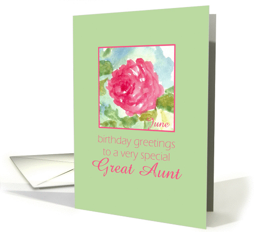 Happy June Birthday Great Aunt Rose Flower Watercolor Painting card