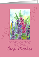 Happy July Birthday Step Mother Larkspur Flower Watercolor card