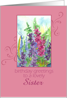 Happy July Birthday Sister Larkspur Flower Watercolor card