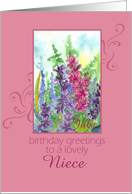 Happy July Birthday Niece Larkspur Flower Watercolor card