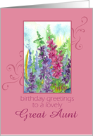 Happy July Birthday Great Aunt Larkspur Flower Watercolor card