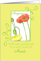 Happy August Birthday Aunt Orange Poppy Flowers card