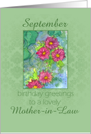 Happy September Birthday Mother-in-Law Pink Aster Flower Watercolor card