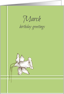 Happy March Birthday Daffodil Flower Drawing card