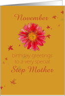 Happy November Birthday Step Mother Red Chrysanthemum Flower Art card