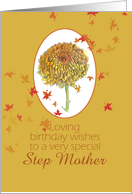 Happy November Birthday Step Mother Yellow Chrysanthemum Flower Art card
